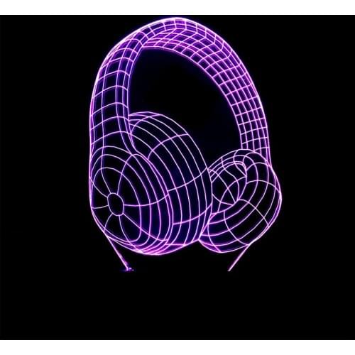 3D LED Night Light Music Headset with 7 Colors Light for Home Decoration Lamp Amazing Visualization Optical Illusion Awesome
