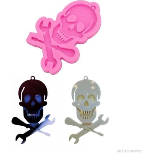Shiny Skull Wrench Epoxy Resin Mold Keychain Pendant Silicone Mould DIY Crafts Jewelry Necklace Earrings Clay Polymer Tools au12