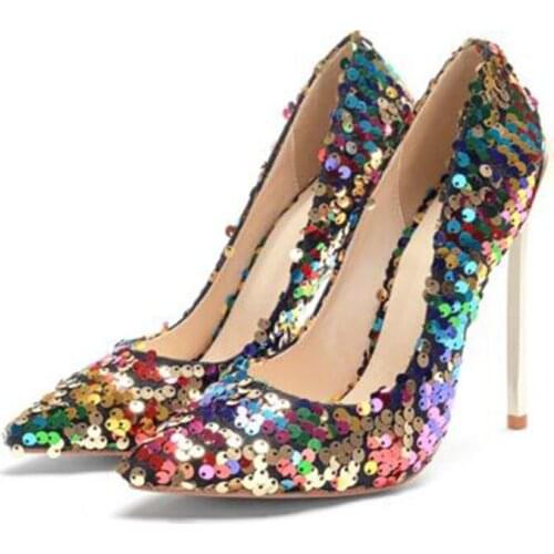Brand Designer Pointed Toe High Heels Pumps Luxury Womens Shoes Stiletto Heel Slip on Bling Bling Party Evening Wedding Shoes