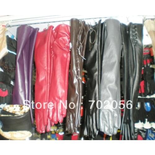 LONG PU FAUX Leather OPERA Gloves Evening gloves LEATHER GLOVES Womens 12 Pairs/lot #3342
