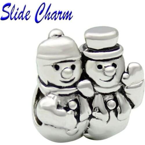 European DIY Couple Dress Up Snowman Charm Beads Suitable for Pandora Bracelet Jewelry Handmade Christmas Gifts