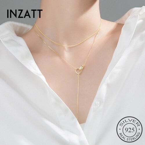 INZATT Real 925 Sterling Silver Round Bead Sweater Necklace For Fashion Women Party Fine Jewelry Cute Double Chain Accessories