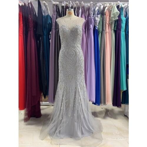 Nice silver Evening Dress 2021 different color luckgirls pleated Seam beaded sleeveless Customizable fashion Moncini Tailor