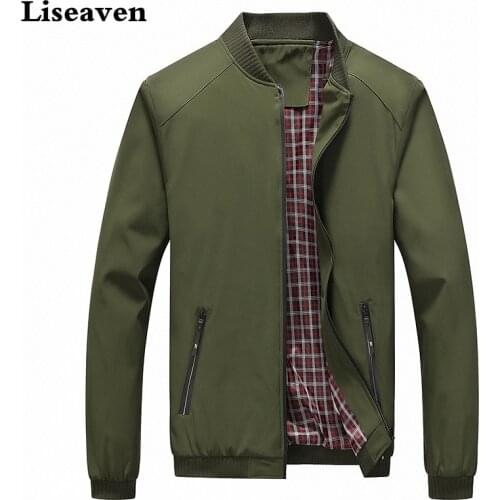 Liseaven Mens Jackets Solid Stand Colar Fashion Coats Male Casual Bomber Jacket Men Overcoat Outwear Men Coat