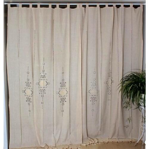 Linen Hollow Solid Curtain Handmade Crochet Bottom Stitching 70% Blackout Window Curtain Customizable for Living Room