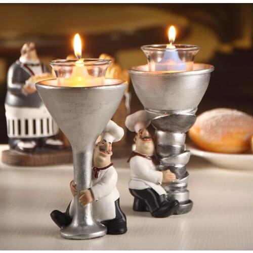 [MGT] Cook Statue Candle Holder Ornamental Chef Candlestick Craft Ornament Accessories for Home Cafe Club and Restaurant Decor