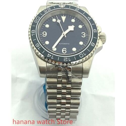 Bliger 40mm Mens New Top Mechanical Watch Silver Case Sapphire Crystal Ceramic Cyan Blue Bezel NH35 Movement Automatic Watch