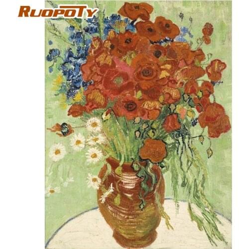 RUOPOTY Frame Famous Picture Flowers Diy Painting By Numbersfor Adults Coloring By Numbers Acrylic Canvas Painting Drawing Art