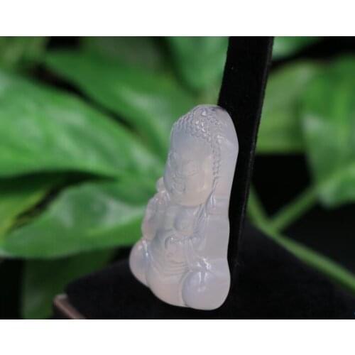 Natural Chalcedony 3D Carved baby Buddha Women and men Amulet Nephrite Jades Jewelry