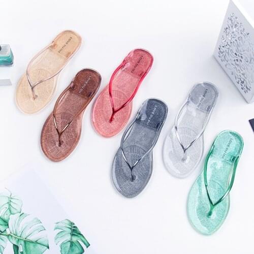 New Summer Jelly Crystal Women Flip-flops Flat Sandles Indoor Outdoor Anti-flip Home Slides Ladies Multicolor Female Slippers