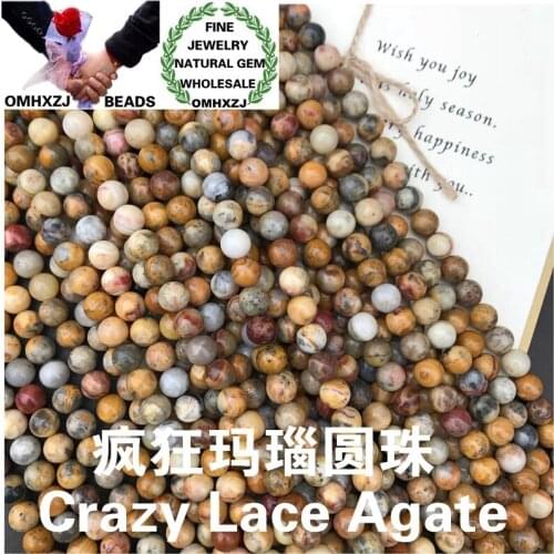 OMHXZJ Wholesale ZB40 4681012mm DIY Bracelet Necklace Jewelry Making Accessories Natural Stone Fine Crazy Lace Agate Round Beads