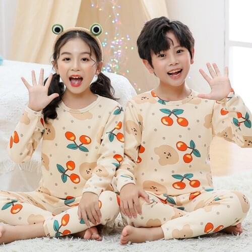 2021 Autumn Winter Pyjamas Kids Sleepwear Suit Long Sleeve Thicken Pajama Set For Boy Girls Homewear Childrens Clothing Outfits