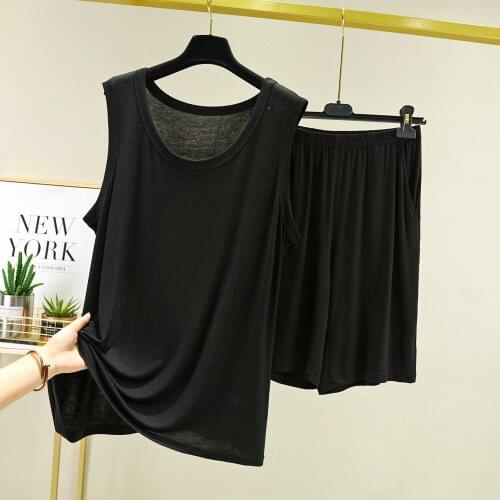 Summer Mens Pajamas Modal Solid Color Round Neck Pullover Vest Shorts Two-Piece Large Size Thin Loose Casual Homewear