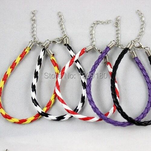 100pcs/lot 3mm/4mm Fashion Mix Color Adjustable Braided PU Leather Rope Bracelet Cord DIY Jewelry Making 18cm (K00607)