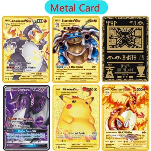 Pokemon Cards Flash Metal V EX GX Mega Card Pikachu Charizard Golden Vmax Card Collection Gift Kids Game Collection Cards