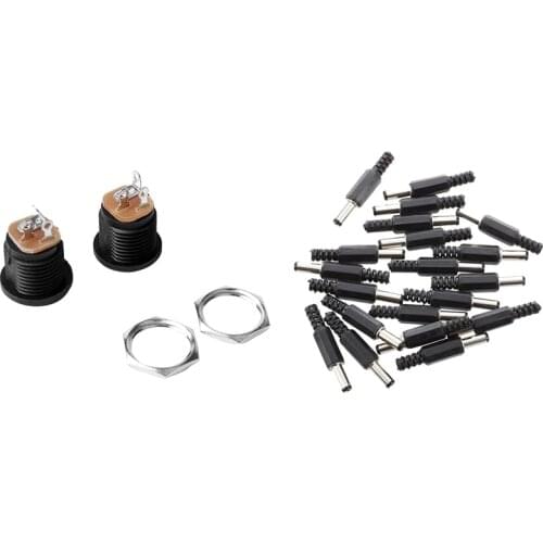 LBER 20 Pcs Black 2.5mm X 5.5mm DC Power Male Plug Jack Adapter & 10 Pcs Panel Mount 2.1X5.5mm Power Jack DC Socket