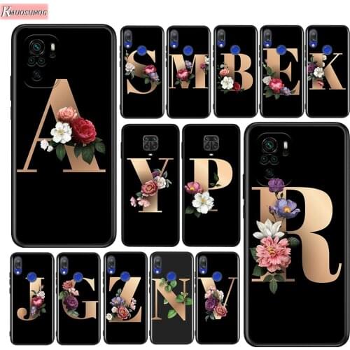 Letter Alphabet Flowers Silicone Cover For Xiaomi Redmi Note 10 10S 9 9S Pro Max 9T 8T 8 7 6 5 Pro 5A Phone Case