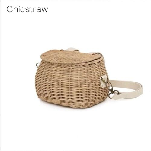Vintage Bicycle Basket Handmade Bike Rattan Hanging Organizer Bag Wicker Straw Storage Backpack Nordic Girls Kids Room Decor