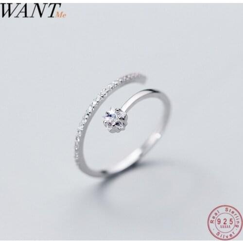 WANTME Fashion Open Pave CZ Star Rings for Women Real 100% 925 Sterling Silver Minimalist Party Wedding Fine Jewelry Accessories