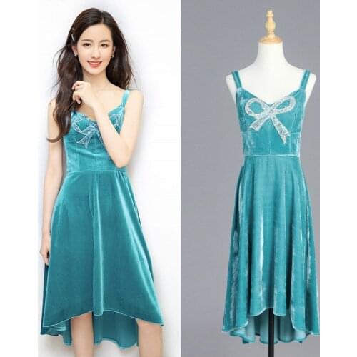 Suspender dress women New s versatile sexy fashion medium long velvet high waist