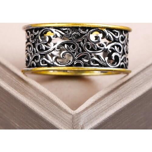 Vintage Carved Vine Pattern Band Ring Punk Hallow Out Finger Rings For Women Metallic Style Party Ring Delicate Jewelry D5C324