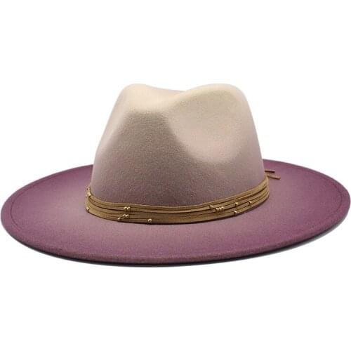 Winter wool Two-color gradient Jazz Fedora Hats Casual Men Women Leather Suede belt Felt Hat Panama Trilby Formal Party Cap