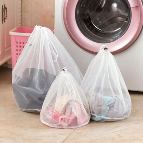 1/3PCS Clothes Washing Machine Laundry Bra Aid Lingerie Mesh Net Wash Bag Pouch Basket 3 Sizes Drawstring Bag