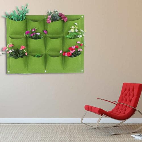 12 Pockets Degradable Vertical Hanging Wall Garden Plant Grow Bag Planter Container Garden Supplies