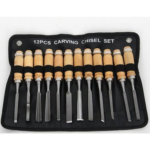 12pcs/set Wholesale Fixed Blade Knife Woodworking Carving Knife Carve Chisel Woodcut Carving Flower Chisel