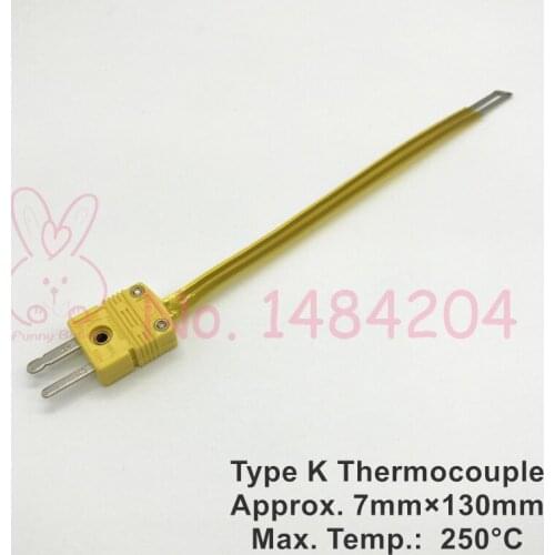 2x Type K Thermocouple 0~250C Fork Terminal Ultra Thin Polyimide Film Probe 7mm*130mm Temperature Sensor Miniature Connector