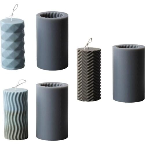 3D Cylinder Stripe Wave Candle Mold Silicone Clay Soap Mould for Making Beeswax