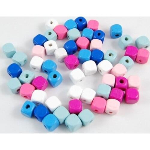 50pcs 10x10mm Color Wooden Cube Beads Unfinished with Hole Craft Wood Blocks