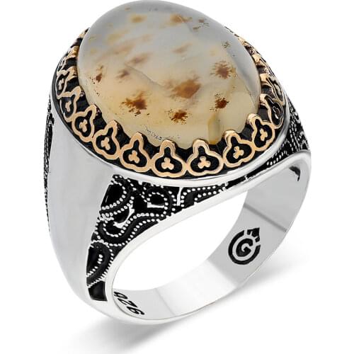 925 Sterling Silver Ring For Man Real Pure Agate Turquoise Lapis Tiger Eye Stones Handmade Turkish Jewelry