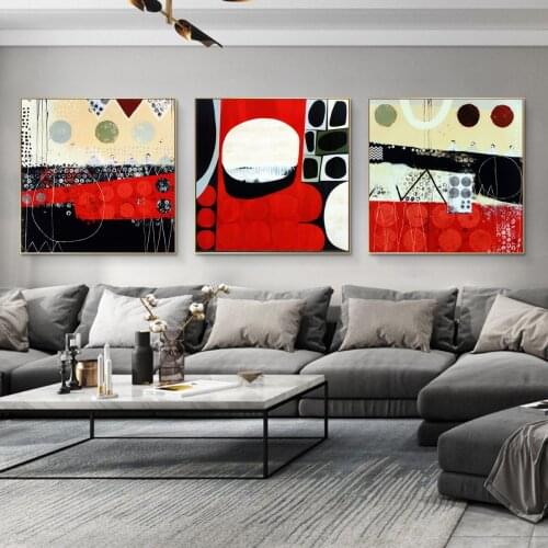 Abstract Red Black Color Splice Poster Canvas Print Painting Wall Art Living Room Home Decoration
