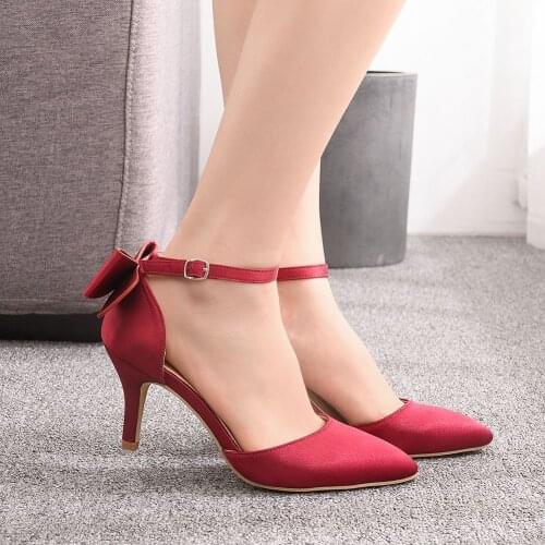 7cm Thin Heel Ponted Toe Plus Size Flower Sandals High Heels Pumps Gladiator sandals Silk and Satin Dress Evening Party Shoes