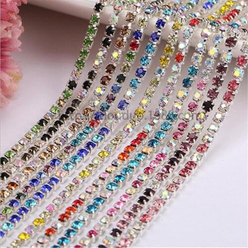 2yard SS6 2/3mm Rhinestone Crystal Cup Chain Mixed Color Silver Metal Base Densify Claw Sewing fit Clothes Phone DIY Accessories