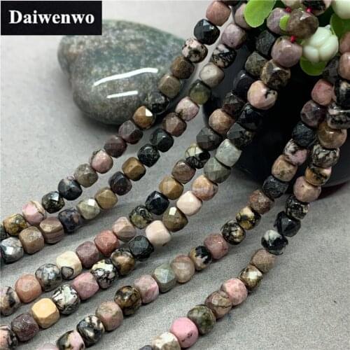 Black Banded Rhodonite 6mm Cut Faceted Spacer Cube Beads Flash DIY for Bracelet