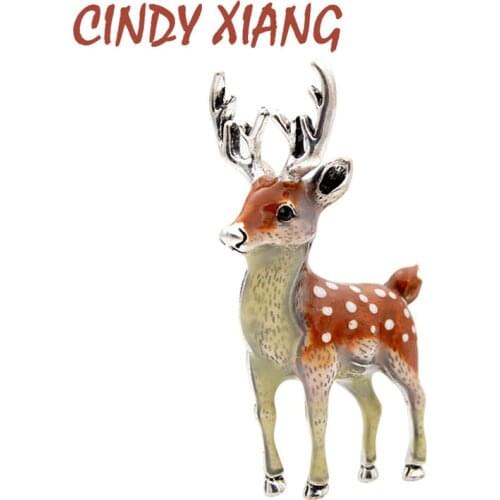 CINDY XIANG 3 Colors Available Cute Small Deer Brooches for Women Bucks Sika Deer Animal Brooch Pin Coat Accessories Kids Gift
