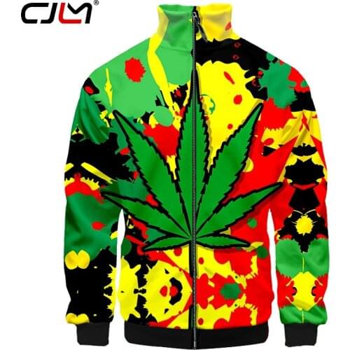 CJLM Hot Sale Colorful Leaves 3D Stand-up Collar Zipper Jacket Men/women Fashion Sweatshirt Red Green Casual Jackets Clothing