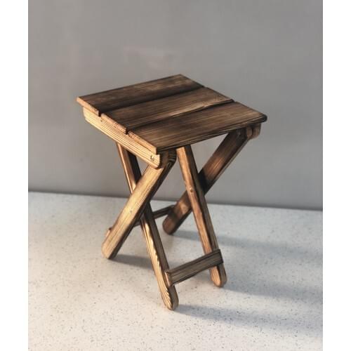 Handmade Msif Wood Wooden Portable-Retractable Stool-Heat Treatment Process Have Seen Burning Patterned camping And Garden stool