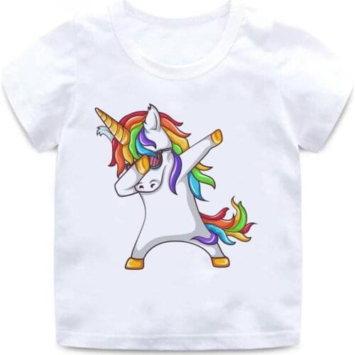 Kid Cute Colorful Dabbing Unicorn T Shirt Children Animal with Sunglass Tshirt Boy Girl Funny Clothing Clothes Gift Present
