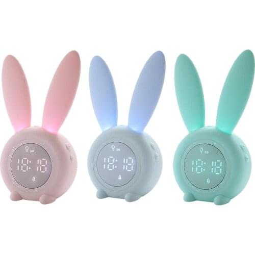 Kids Bedroom Home Cute Rabbit Alarm Clock with LED Night Light Timming Function Household Alarm Clock