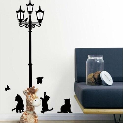 Ancient Lamp Cats and Birds Vinyl Mural Decal Wall Sticker Poster For Kids Rooms Glass Window Living Room Home Decor