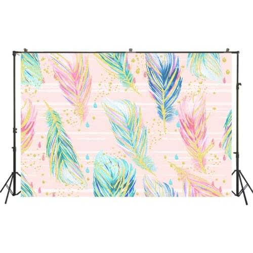 HUAYI Photography Backdrop Newborns Baby Child Birthday Photo Background Watercolor Painted feather Baby Shower BackdropW-3413