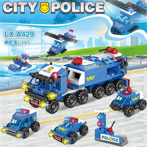 City Police Station Car Truck Building Blocks Diy Toy For Boys girl Children Princess fire truck engineering vehicle army SWAT
