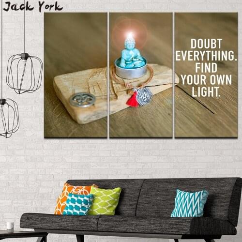 Canvas Painting blue Glowing Buddha statue 3 Pieces Wall Art Painting Modular Wallpapers Poster Print for living room Home Decor