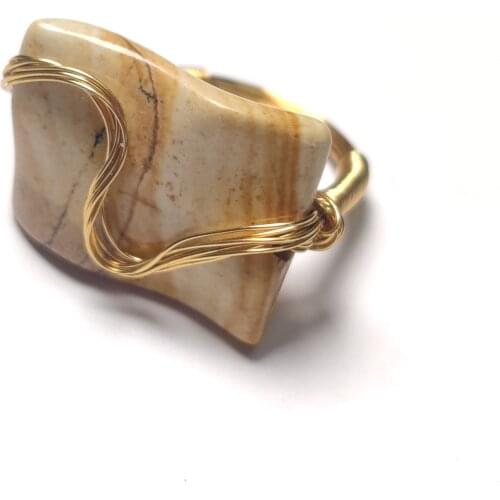 ShinyGem Baroque Picture stone Ring 14K electroplated Gold Wire Handmade circular Shape Picture stone Fashion Personality Ring