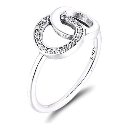 Circles Ring with Clear CZ 100% 925 Sterling-Silver-Jewelry Free Shipping