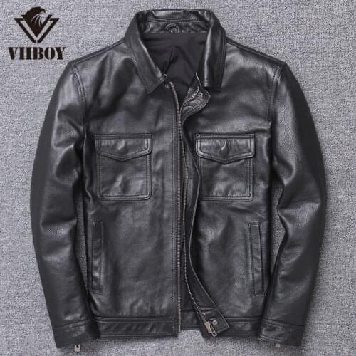 Men Genuine Leather Jacket Motorcycle 4XL Mens Jackets Black Jaqueta De Couro Masculina Outwear Male Cow Leather Coats Mens