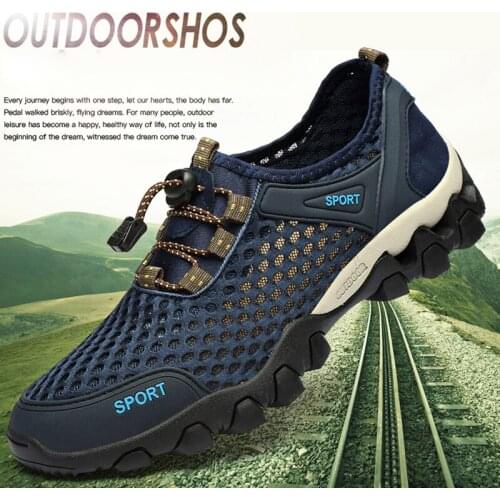 Mens Trekking Mountain Shoes Men Outdoor Athletic Shoes Men Wearable Sports Upstream Shoes for Men Light Elastic Band Trainers